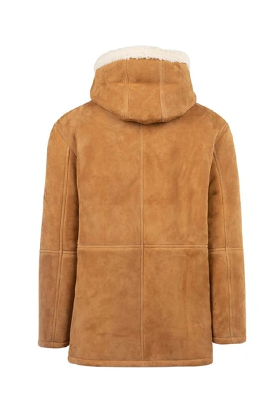 Shop Saint Laurent Hooded Zip In Brown