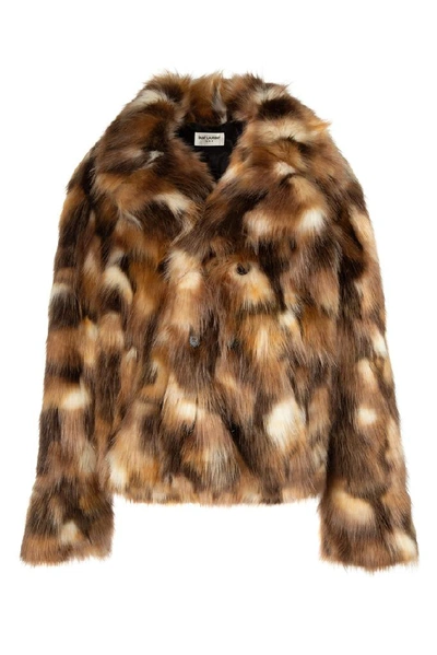 Shop Saint Laurent Collared Fur Coat In Multi