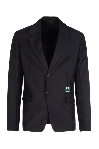 Shop Prada Logo Detail Blazer In Black