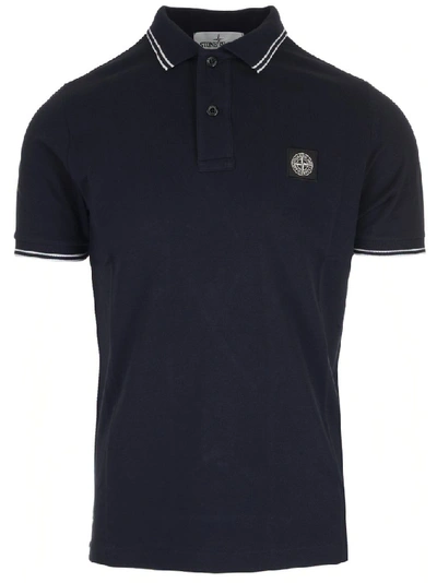 Shop Stone Island Logo Patch Polo Shirt In Blue