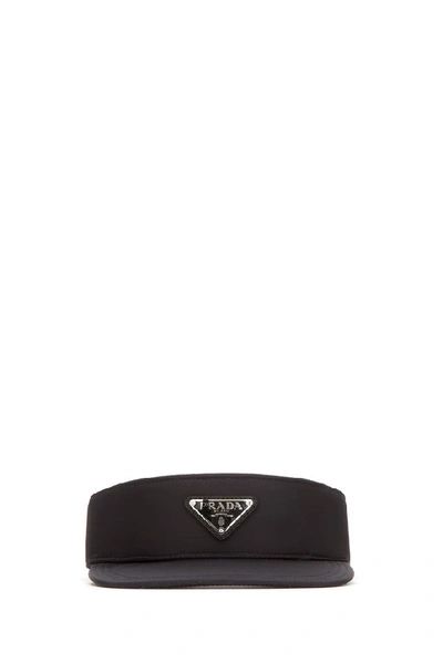 Shop Prada Log Plaque Visor In Black