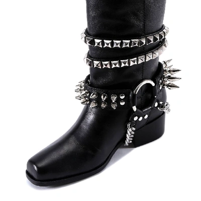 Shop Moschino Studded Leather Boots In Black