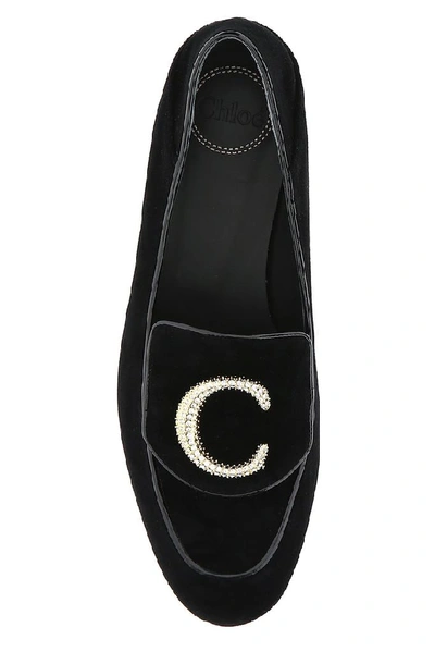 Shop Chloé Crystal Embellished Loafers In Black