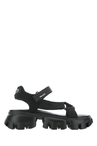 Prada Thunder Rubber-trimmed Canvas Sandals In Black | ModeSens