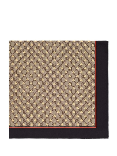 Shop Gucci Gg Bees Motif Scarf In Beige