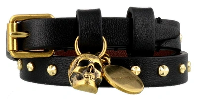 Shop Alexander Mcqueen Double Wrap Skull Bracelet In Black
