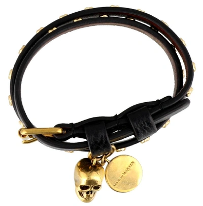 Shop Alexander Mcqueen Double Wrap Skull Bracelet In Black