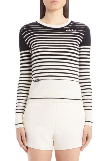 Shop Valentino Stripe Logo Wool & Cashmere Sweater In Avorio/ Nero