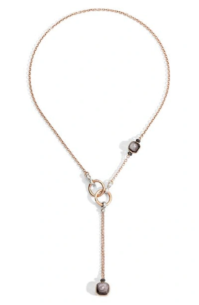 Shop Pomellato Nudo Obsidian & Black Diamond Lariat Necklace In Rs Gold/obsid/blk Diam