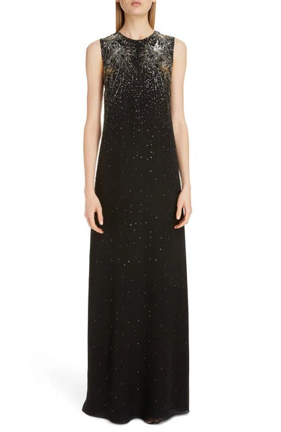 Shop Givenchy Firework Embellished Sleeveless Silk Gown In Black