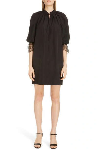 Shop Givenchy Split Neck Lace Detail Poplin Shift Dress In Black