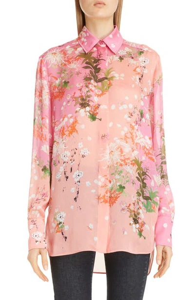 Shop Givenchy Floral Print Silk Shirt In Light Pink