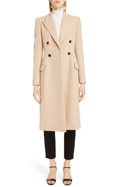 Shop Givenchy Double Breasted Wool Gabardine Coat In Beige Camel