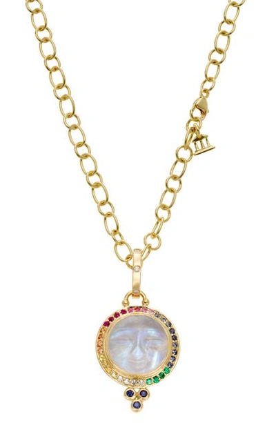 Shop Temple St Clair 18k Gold Moon Face Pendant Necklace In Gold/ Multi