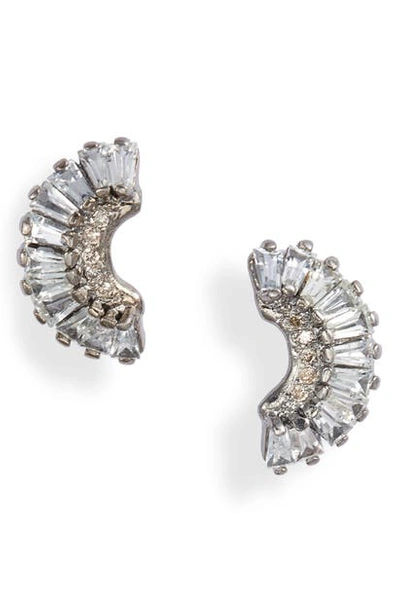 Shop Armenta Old World Half Moon Baguette Stud Earrings In Silver