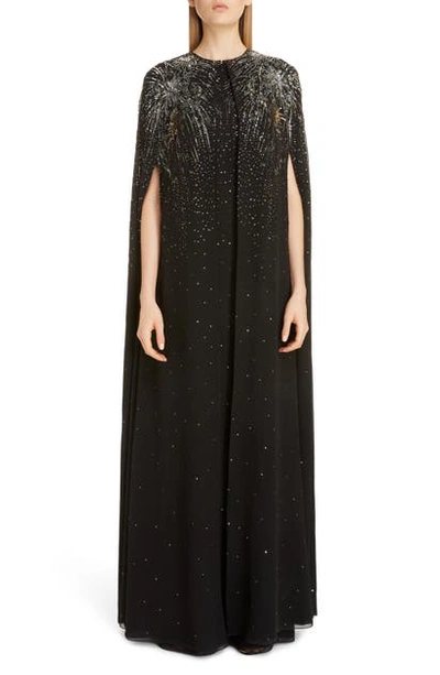 Shop Givenchy Firework Embellished Silk Cape In Black
