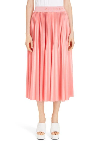 Shop Givenchy Logo Waist Pleated Midi Skirt In Flamingo