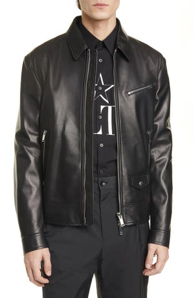 Shop Valentino Leather Jacket In Black/ Black