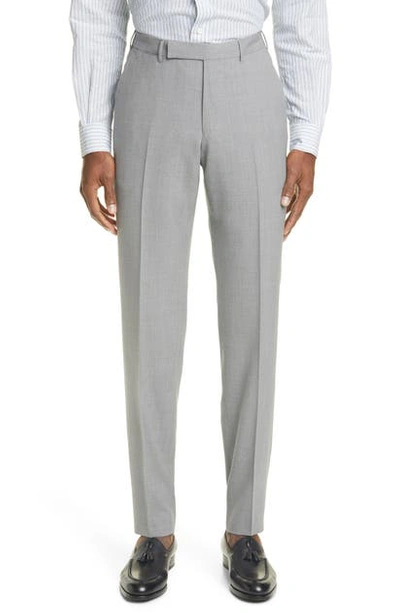 Shop Ermenegildo Zegna High Performance Flat Front Solid Wool Dress Pants In Light Grey