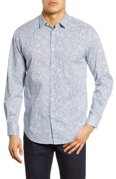Shop Hugo Boss Noah Relaxed Fit Leaf Print Button-up Shirt In Dark Blue