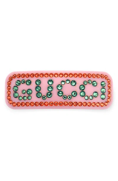 Shop Gucci Crystal Hair Barrette In Pink/ Crystal