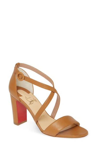 Shop Christian Louboutin Loubie Bee Cross Strap Sandal In Cafe Creme