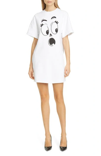 Shop Moschino Ghost Face T-shirt Dress In 1001 White