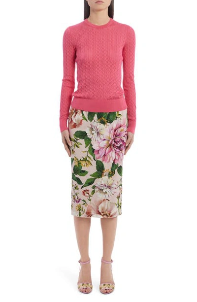 Shop Dolce & Gabbana Floral Print Stretch Silk Charmeuse Pencil Skirt In Hf1aj Pink Floral