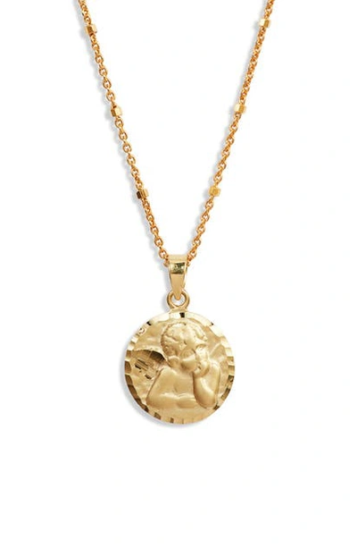 Shop Argento Vivo Angel Medallion Pendant Necklace In Gold