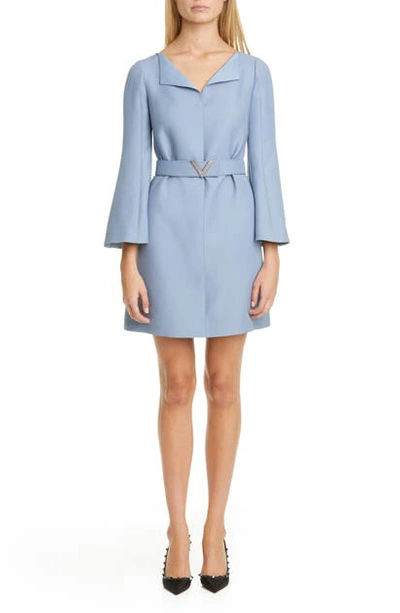 Shop Valentino Pave-v Belted Wool & Silk Crepe Couture Minidress In Cloud