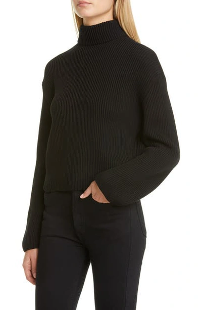 Shop Loewe Scarf Neck Cotton Rib Sweater In Black