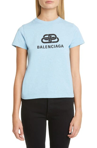 Shop Balenciaga Logo Graphic Tee In Baby Blue