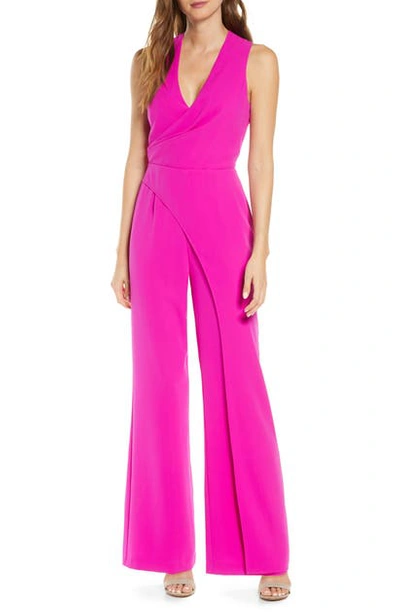 Shop Adelyn Rae Katerina Faux Wrap Jumpsuit In Fuchsia