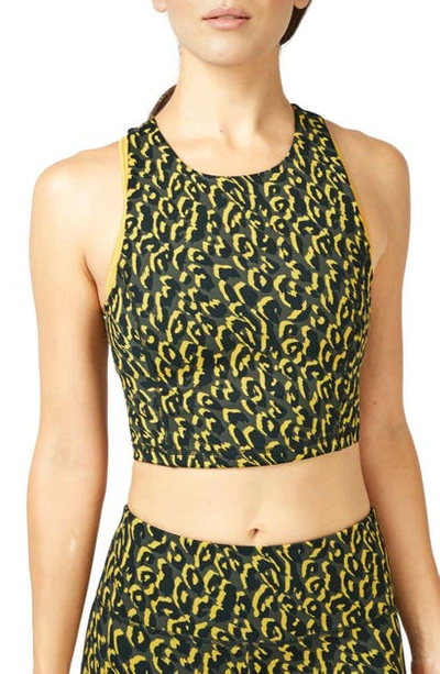 Shop Sweaty Betty Seamless Crop Tank Top In Turmeric Yellow Leopard