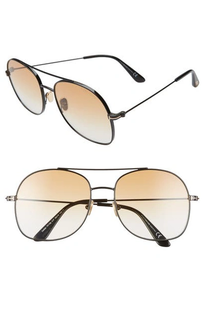 Shop Tom Ford Delilah 58mm Tinted Aviator Sunglasses In Black/ Gradient Brown