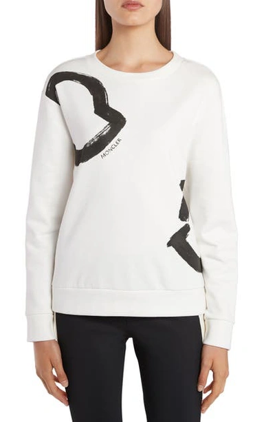 Shop Moncler Open Logo Graphic Cotton Blend Sweatshirt In White