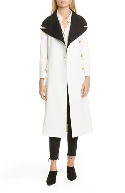 Shop Proenza Schouler Layered Contrast Lapel Wool Blend Coat In Off White/ Black