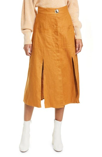 Shop Nicholas Masala Linen Skirt In Tan