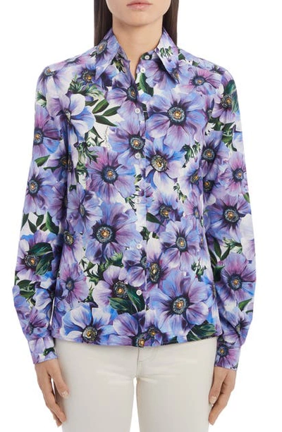 Shop Dolce & Gabbana Floral Cotton Poplin Shirt In Purple