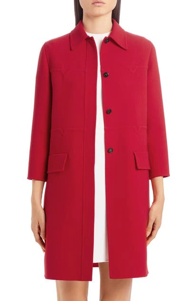 Shop Valentino Logo Embossed Wool Topper In Rosso