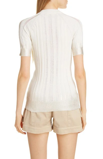 Shop Balmain Metallic Degrade Rib Wool, Silk & Cashmere Sweater In Blanc