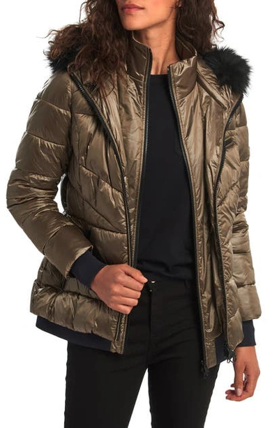 Shop Barbour Strike Puffer Coat With Removable Faux Fur Trimmed Hood In Bronze