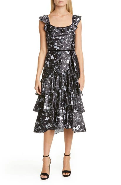 Shop Marchesa Notte Ruffle Charmeuse Cocktail Dress In Black