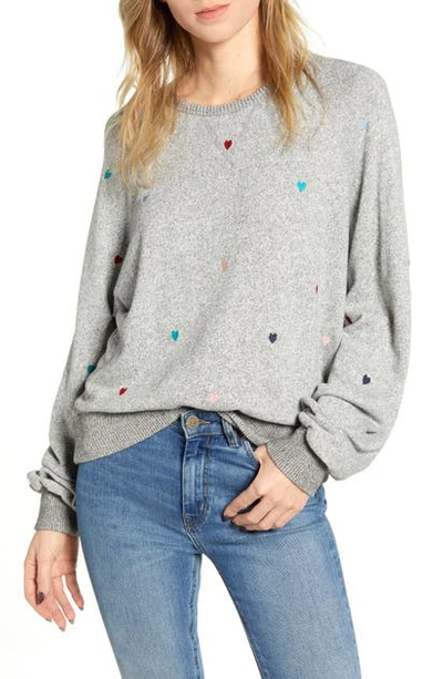 Rails Mika Grey Embroidered Jersey Sweatshirt In Melange Gray/rainbow Hearts  | ModeSens