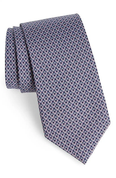 Shop Ferragamo Gancini Pattern Silk Tie In F.navy/ Rosa