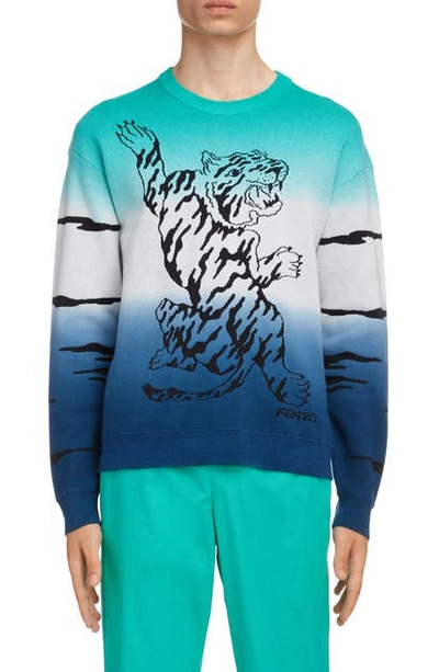 Shop Kenzo Dip Dye Intarsia Crewneck Sweater In Mint