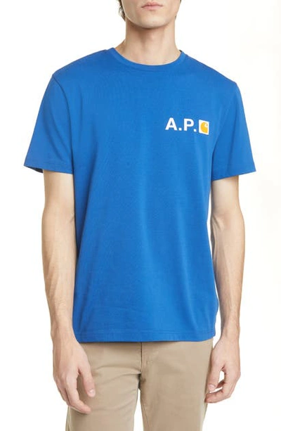 Shop Apc X Carhartt Work In Progress Fire T-shirt In Blue