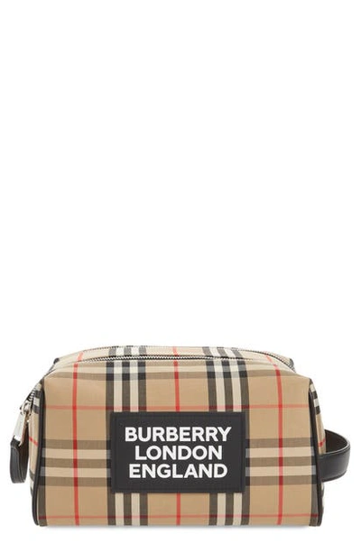 Shop Burberry Hart Logo Patch Check Dopp Kit In Archive Beige