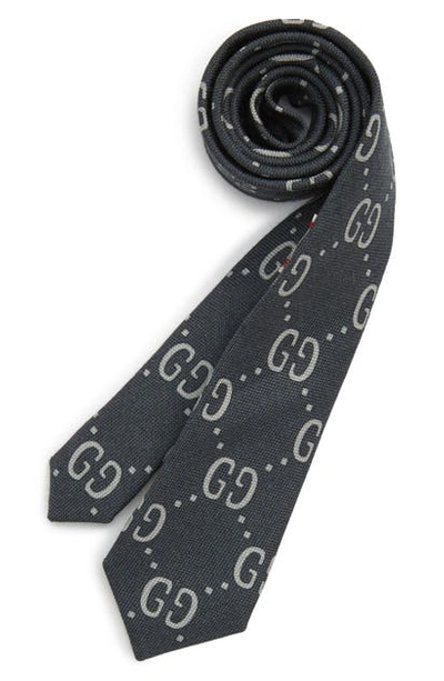Shop Gucci Mantisin Gg Logo Tie In Graphite/ Light Grey