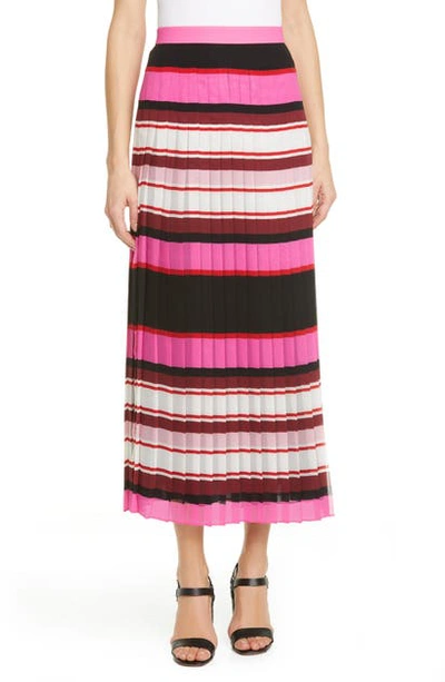 Shop Valentino Stripe Pleat Silk Georgette Midi Skirt In Rose/ Multicolor